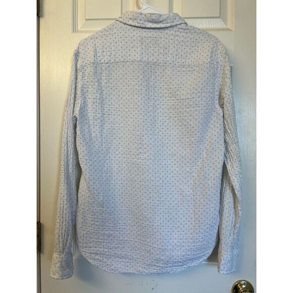 Club Monaco Long Sleeve Round Hem Polka Dot Button Down Shirt White Womens Sz SP - Picture 2 of 9